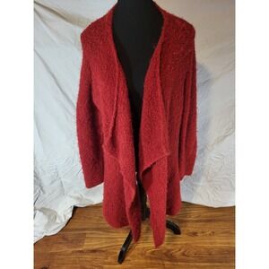Novica Size Large Red Baby Alpaca Blend Open Front Cardigan Sweater